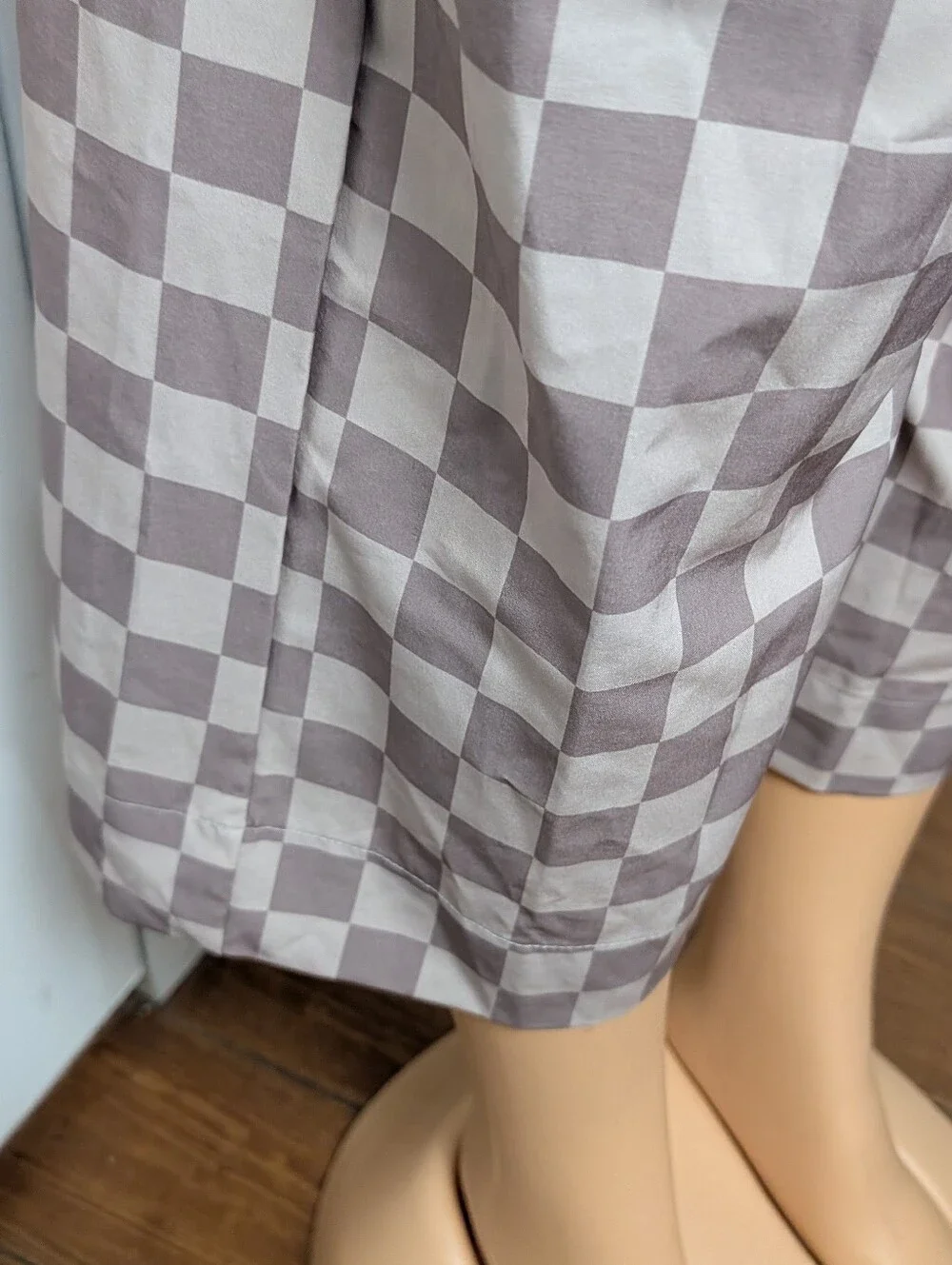 NWT Albion Fit Audrey  Brown Checkers Plaid Wide Leg Trousers Size S/P